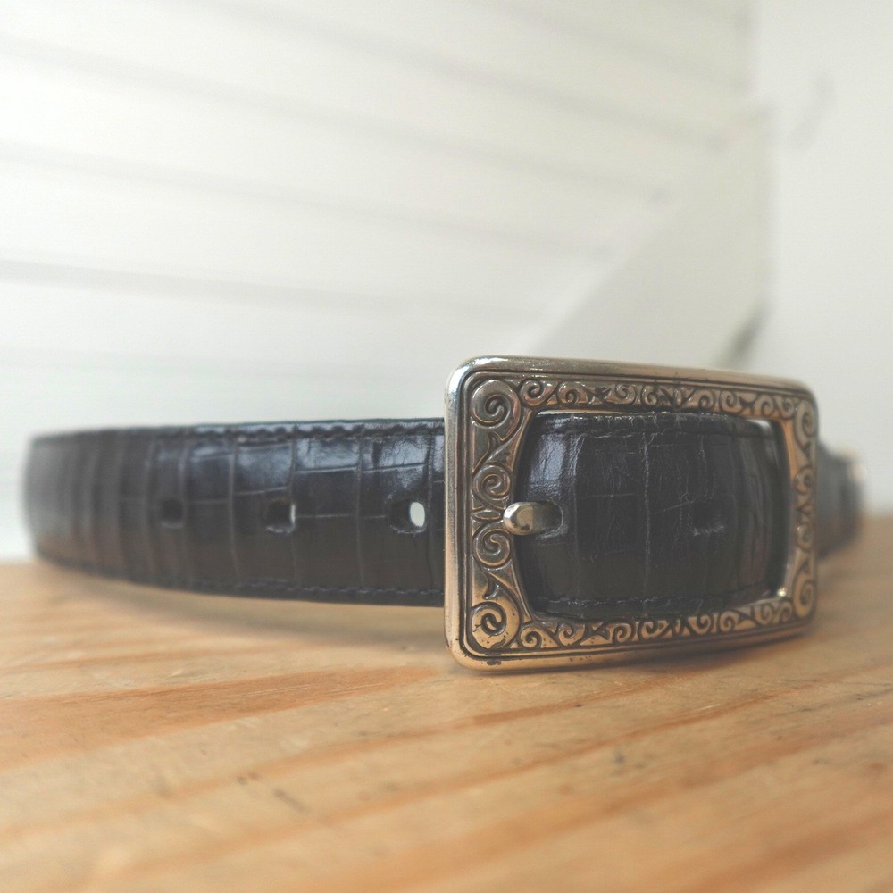 Vintage Brighton Women's Reversible Black & Brown Belt Size Medium Croc Leather‎